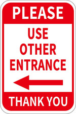 Please Use Other Entrance Sign Aluminum 12X8 Inch Left Arrow Metal Waterproof Fo