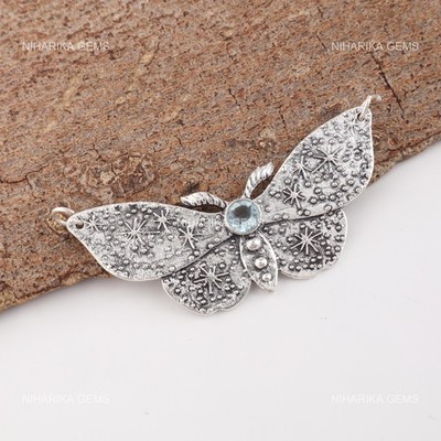 Rund Dezember Himmelblau Topas Stein Artisan Hochzeit Boho Ehefrau Anhänger 925