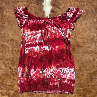 Vintage Y2K Self Esteem Tie Dye Top Blouse Small Tropical Off Shoulder Elastic