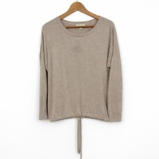 Barefoot Dreams CozyChic Ultra Lite Pullover Sweater Drawstring Hem Taupe Size S