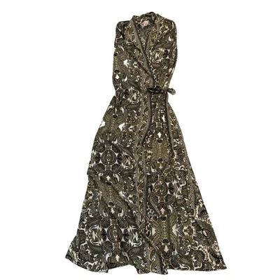 Cienna Paisley Silk Blend Wrap Maxi Dress Green Black Boho Festival S - Image 1 of 4