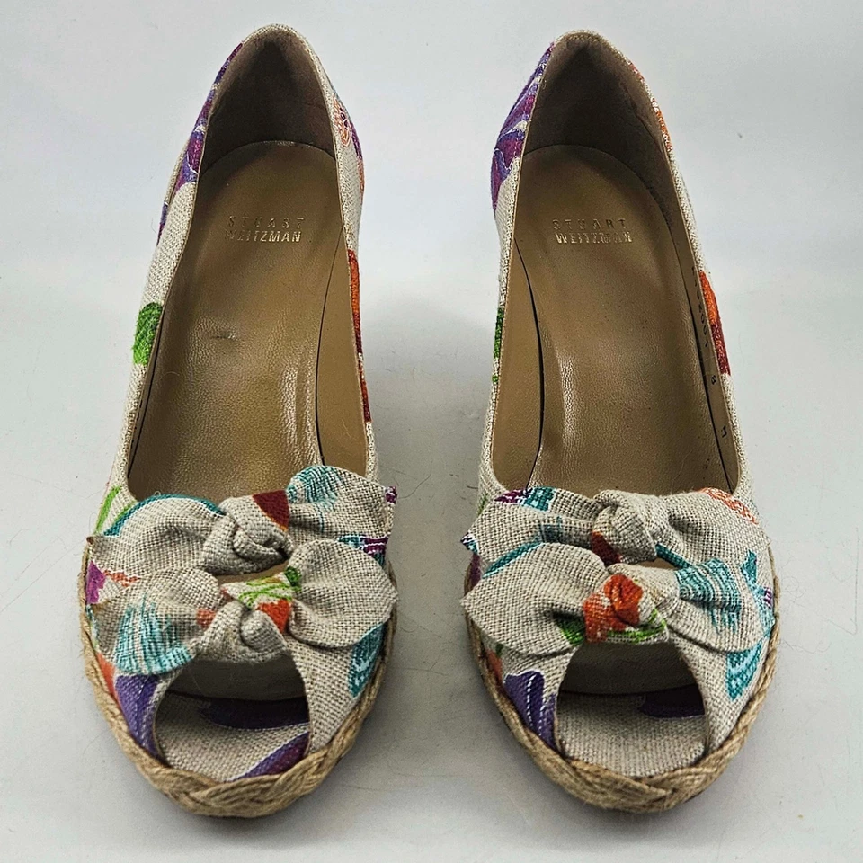 Stuart Weitzman Peep Toe Lona Floral Alpargatas Zapatos Cuñas, 8 Foto 2 de 4