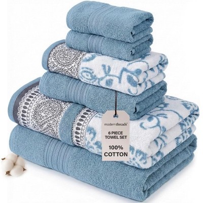 Modern Threads 6-teiliges Set, 2 Badetücher, 2 Hand 2 Standard, blau 
