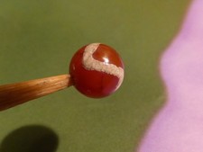 ANCIENT  PYU KUSHAN LINE DECORATED ZIG ZAG BANDED AGATE CARNELIAN BEAD 6.1 MM #1