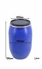 USE 120 litre Quality Plastic Open Top Barrel Drum With Lid & metal Clamp 