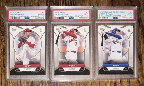 3 Baseball Card Lot - SHOHEI OHTANI Kanji Language Variations - PSA 8/9/9