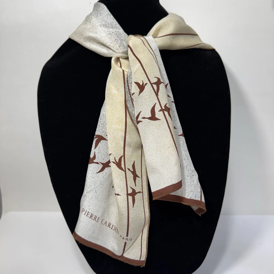 Pierre Cardin Vintage Paris Bufanda de Seda Pájaros Ombré Gris Marrón MCM Minimalista Foto 2 de 4