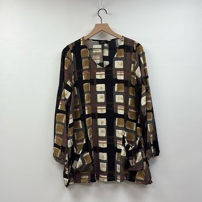 Comfy USA Abstract Art to Wear Oversized Long Sleeve Tunic Shirt Lagenlook Small