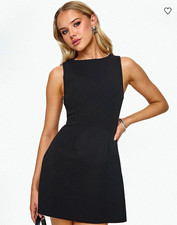 Princess Polly Black Solid Boat Neck Lined Shift Mini Dress Sleeveless 4