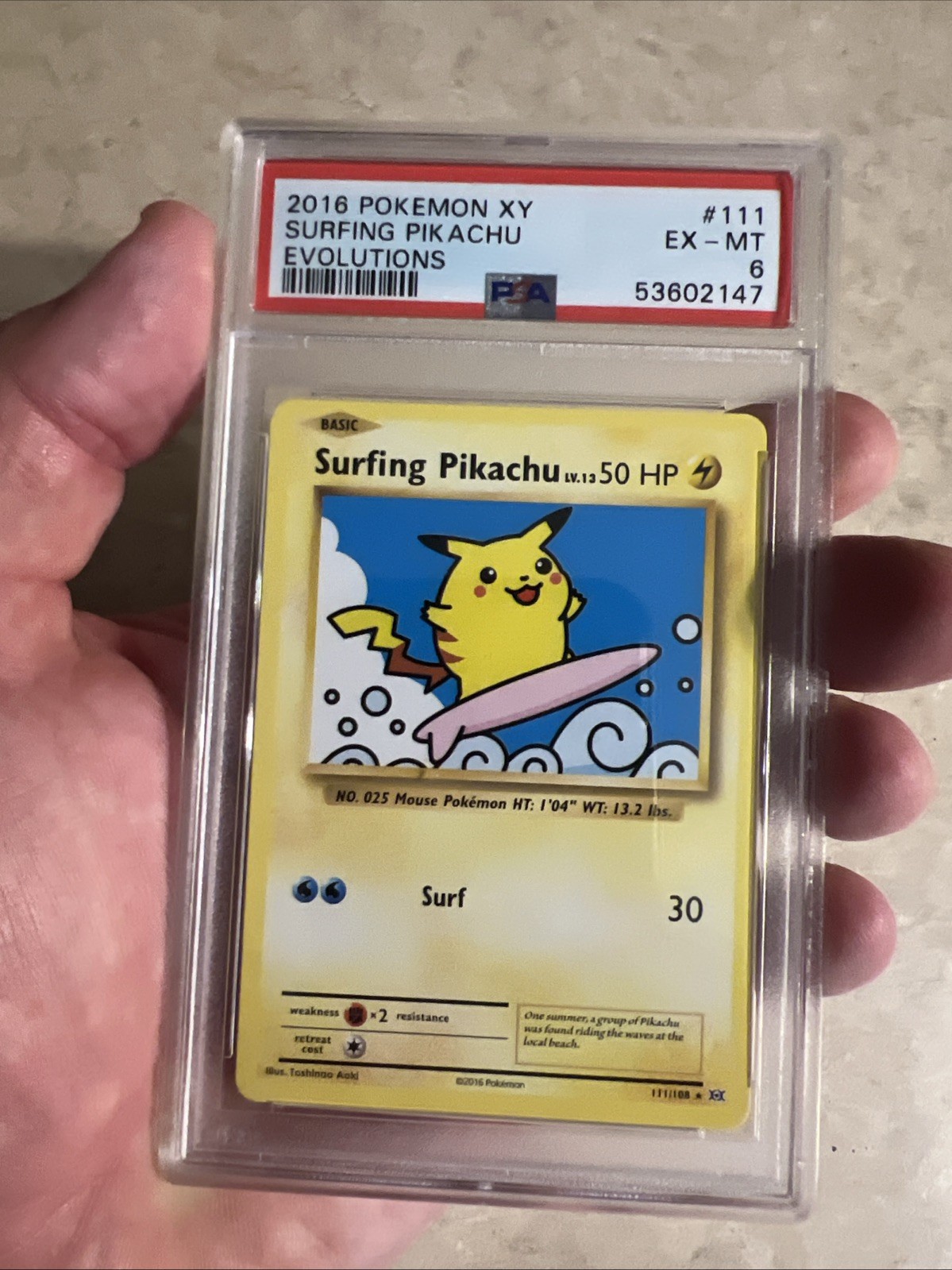 2016 POKÉMON XY EVOLUTIONS #111 SURFING PIKACHU PSA 6 111/108
