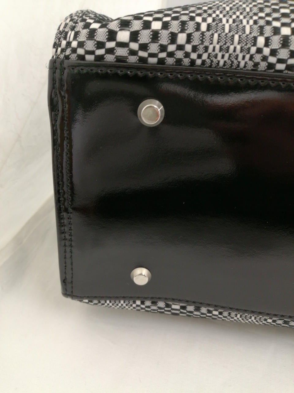 Authentic Balenciaga Tote bag Top handles Check pattern Enamel Black White Logo image 10