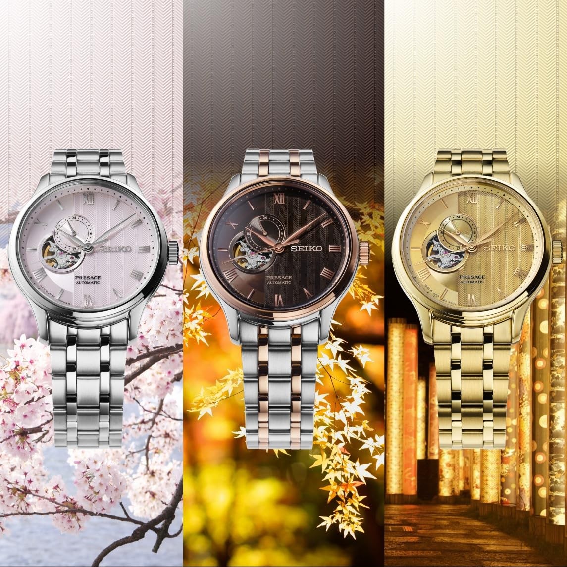 Seiko Presage SARY262 Japanese Garden Auto Men Brown Rose Gold