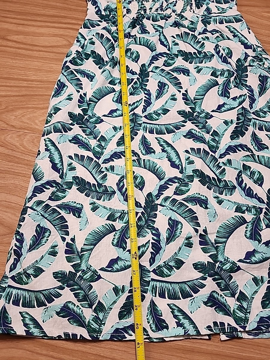 Joe Fresh Dress 100% Linen Cotton Button Up V Neck Leaf Print White  Green... | eBay