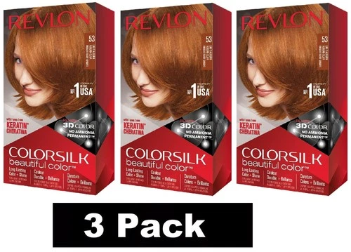 3 x Revlon Colorsilk 3D Permanent Hair Colour 53 Light Auburn Brand New