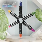 Set of six matte lipsticks in blue, orange, pink, yellow, and green with aloe vera infusion, USA made.