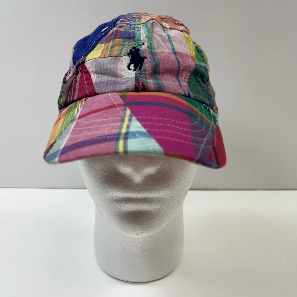 Boné de beisebol POLO RALPH LAUREN xadrez Madras ajustável patchwork chapéu pônei - Imagem 2 de 4