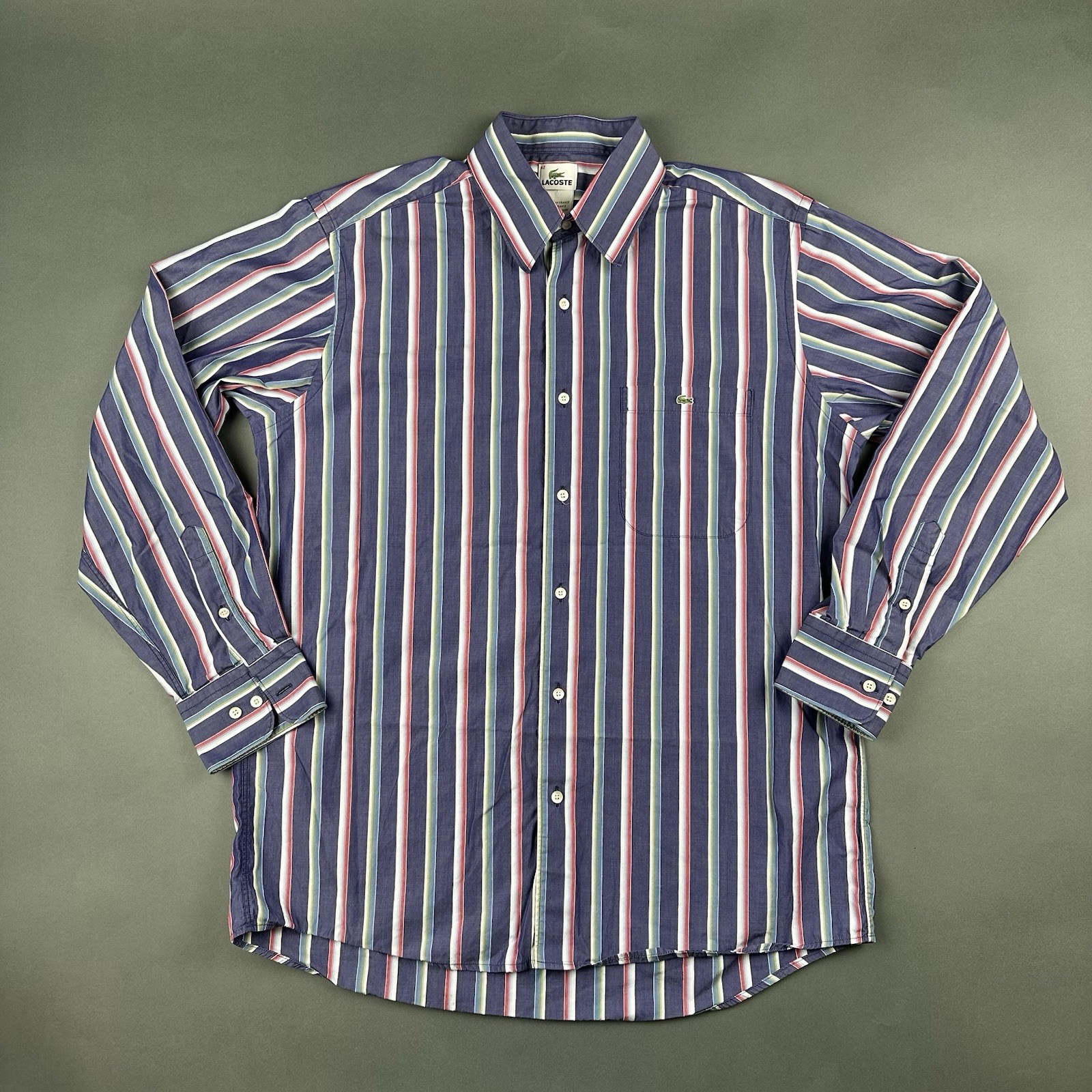 Lacoste Men's Dress Shirt Striped Collared Cotton Button Up Size 42 thumbnail 2