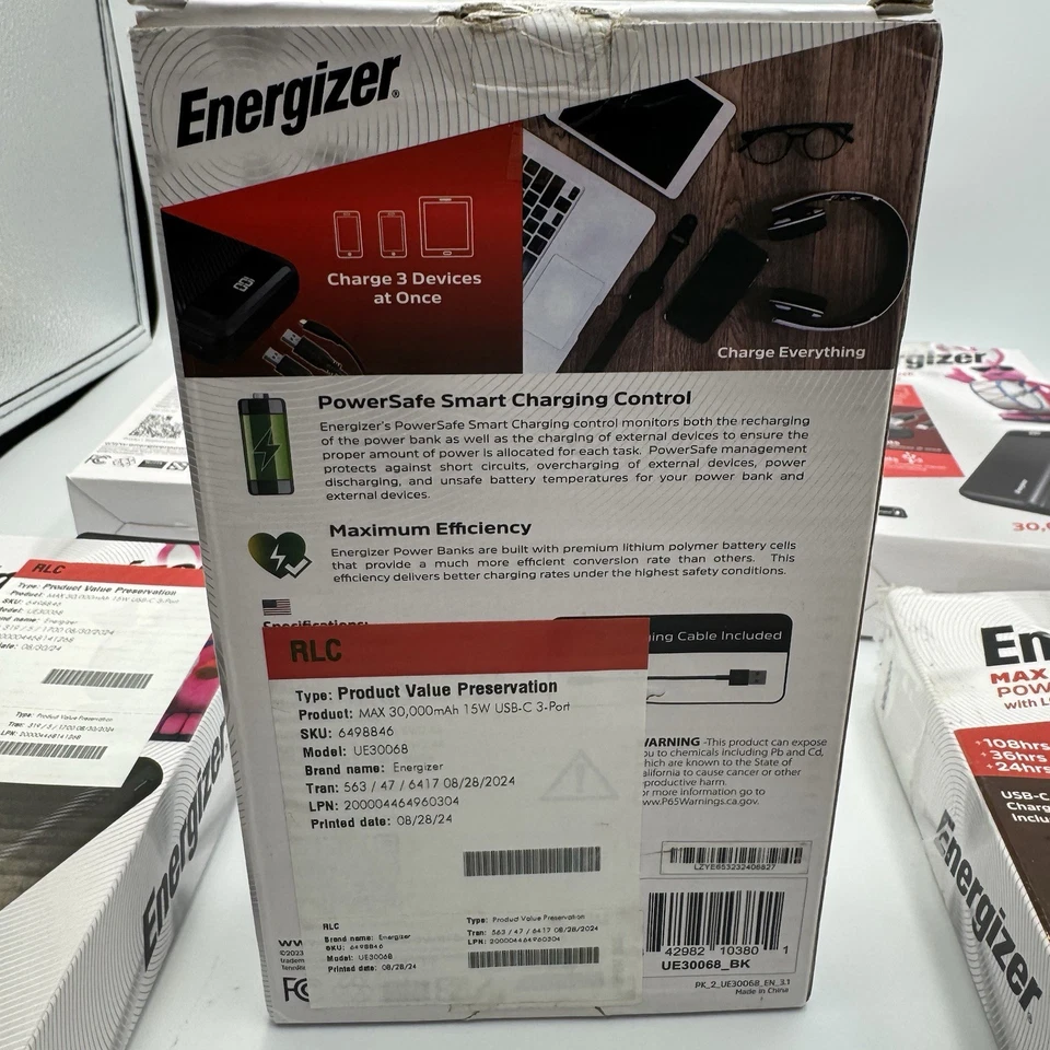 Banco de alimentación Energizer UE30068 30000mAh (lote de 6) cables incluidos probados Foto 4 de 4