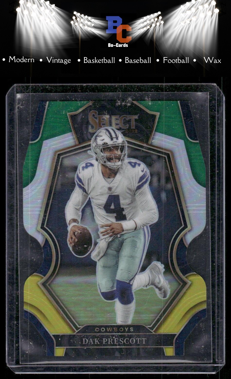 2022 Panini Select #127 Dak Prescott Green and Yellow Prizm Die Cut