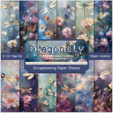 6 X 6 in Dragonfly Scrapbooking Paper Pad, 24 Sheets Floral Pattern Design Cards