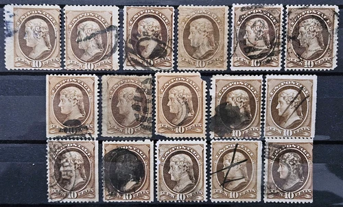 US Stamp Collection 1882 10c Jefferson Lot of 16 Scott # 209 Used