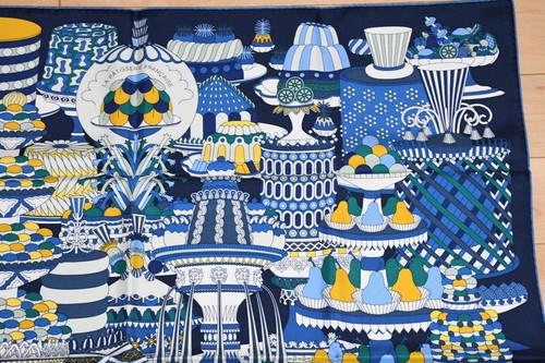 Hermes Scarf La Patisserie Francaise 90 cm silk blue Carre french pastry 35" - Picture 3 of 10