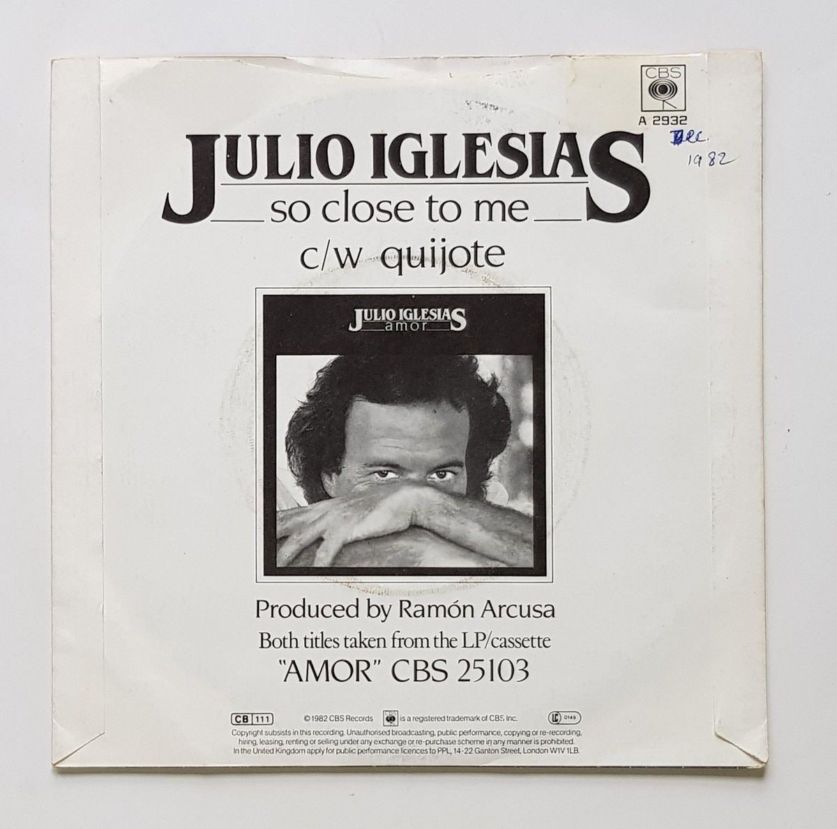 Julio Iglesias - So Close To Me / Quijote - UK 7