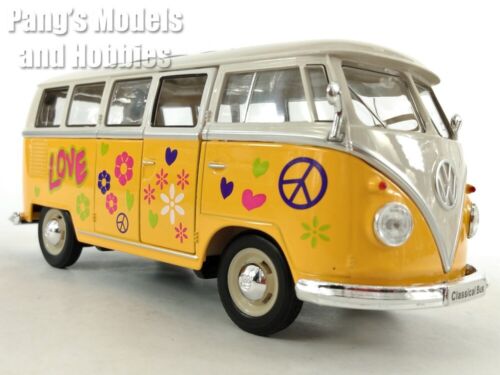 1963 Volkswagen VW T1 (Type 2) Peace & Love Bus Van 1/24 Scale Model - YELLOW