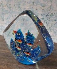 Vintage Art Glass Double Sided Fish Coral Reef Aquarium Paperweight Murano Style