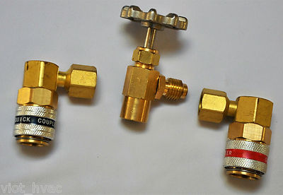 Car AC R134a System Port Quick Snap on Coupler Adapter+Can Tapper 1/2''FACME 14mm