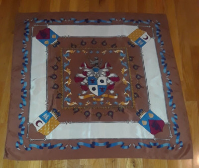 ECHO Brown Lion Crest 100% Silk Square Scarf 34''