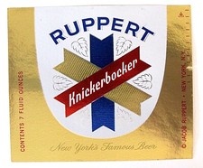 Jacob Ruppert RUPPERT KNICKERBOCKER foil beer label New York, NY 7oz Var. #2