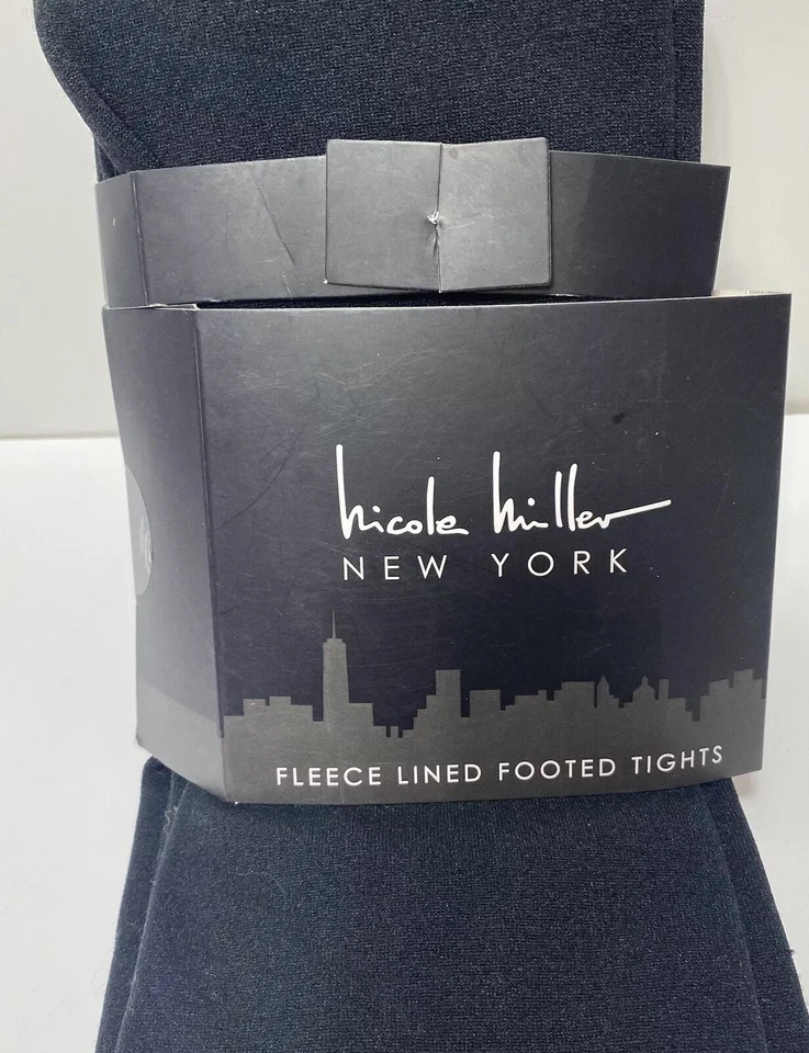 Women's Black Fleece Lined Footed Tights 1 Pair M/L Pantyhose Nicole Miller, New - Image 4 of 4