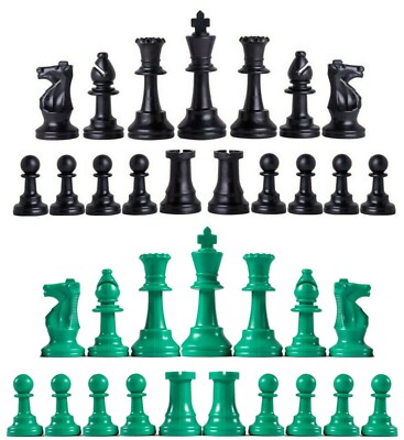 Staunton Triple Weighted Chess Pieces   Full Set 34 Black & Green - 4 Queens  