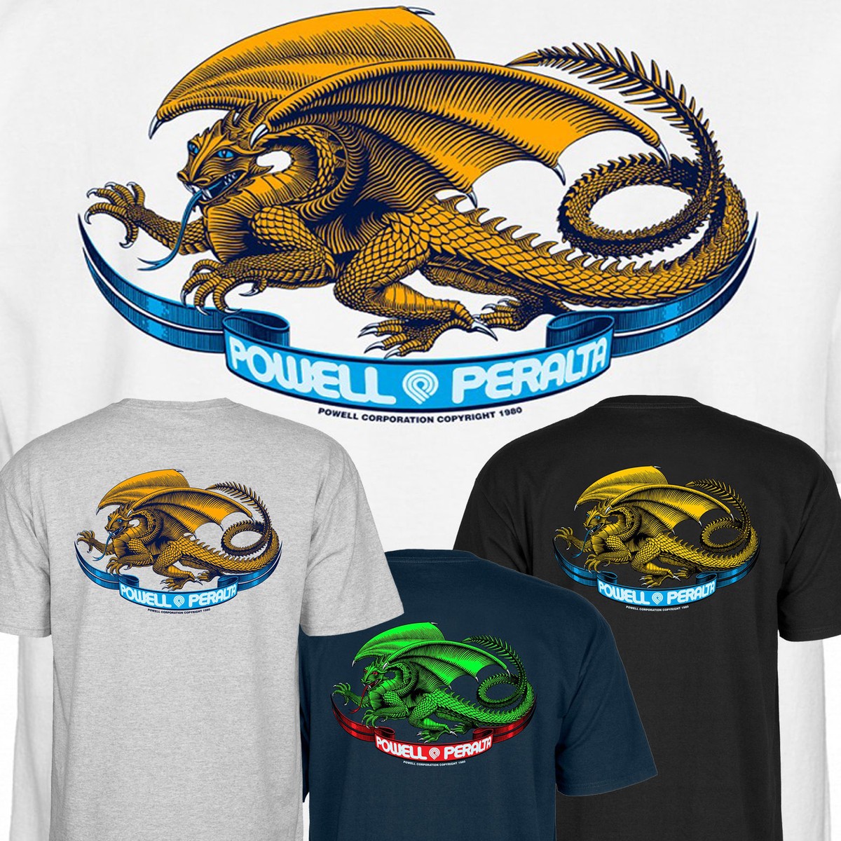 POWELL PERALTA - Oval Dragon - Skateboard Tee T Shirt - Bones