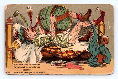 French Alcohol Comic  Drink as much as you want! UNP DB Postcard Q10