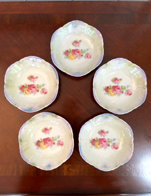Vintage Dessert Berry Stemmed Bowls Set of 5 Queen Rose Bavaria Germany