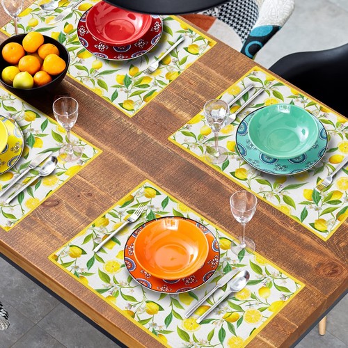 Lemon Placemats Set of 4 Yello Summer Fruit and Flowers Non Slip Heat-Resista... - Picture 7 of 7
