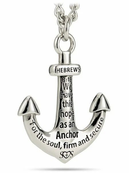 Collar de anclaje grande de acero inoxidable para hombre - Hebreos 6:19 escudos de fuerza Foto 2 de 4