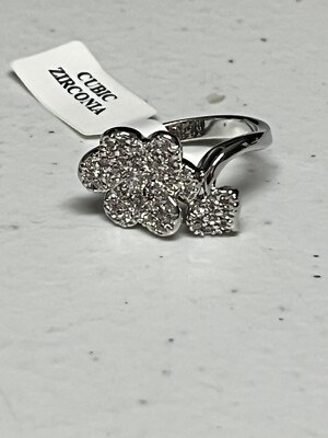 Park Lane HOSTESS Ring Clear CZ Flower Silver-tone Size 8