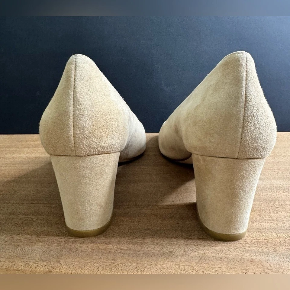 Stuart Weitzman MaryMid Suede Pump Block Heel Summer in Bisque Leather Shoes - Image 4 of 4