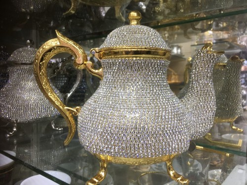 Turcos Hechos a Mano Cristales Swarovski Recubiertos Tetera de Cobre Decoración del Hogar Color Dorado - Imagen 5 de 6