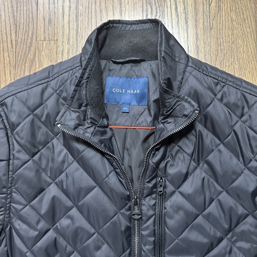 Cole Haan Quilted Jacket Men’s Size Medium Black Preppy Classy Elbow Patch - Picture 2 of 15