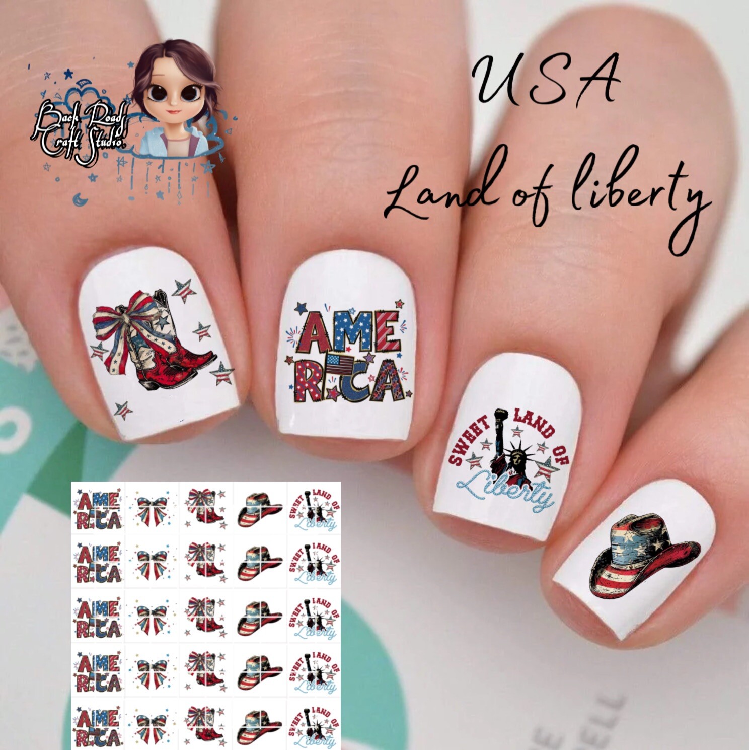 Flags America USA Waterslide  Nail Decals Set Of 50 Instructions & Bonus