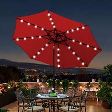 9 ft Solar Umbrella 32 LED Lighted Patio Umbrella Table Market Umbrella Outdoor