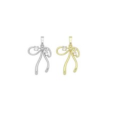 Gold Clear CZ Bow Charm Pendant, Sku A416