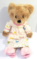 Vintage 1985 Dakin Teddy Bear Cloth Body w/ Night Gown Fuzzy Pink Slippers READ