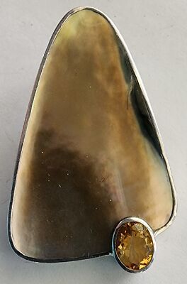 Vintage Marta Howell 925 Sterling Silber schwarze Lippe Austernmuschel Citrin Anhänger