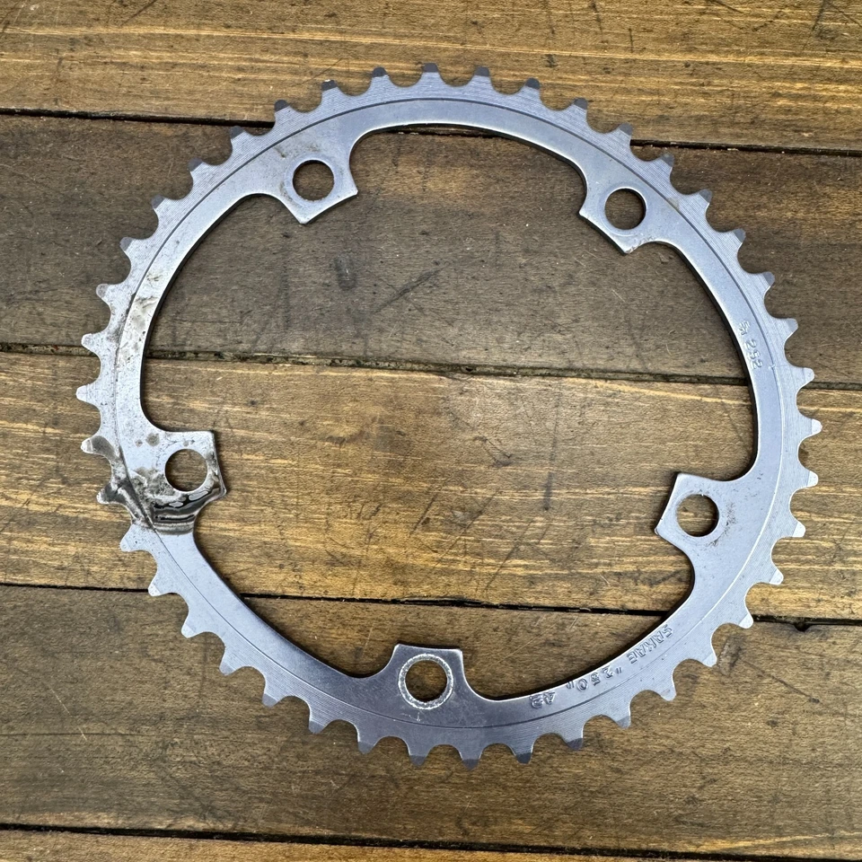 Vintage SR Ovaltech 42 Tooth Chainring Alloy 42t 130 BCD SR 252 Oval Road Gray - Image 3 of 4