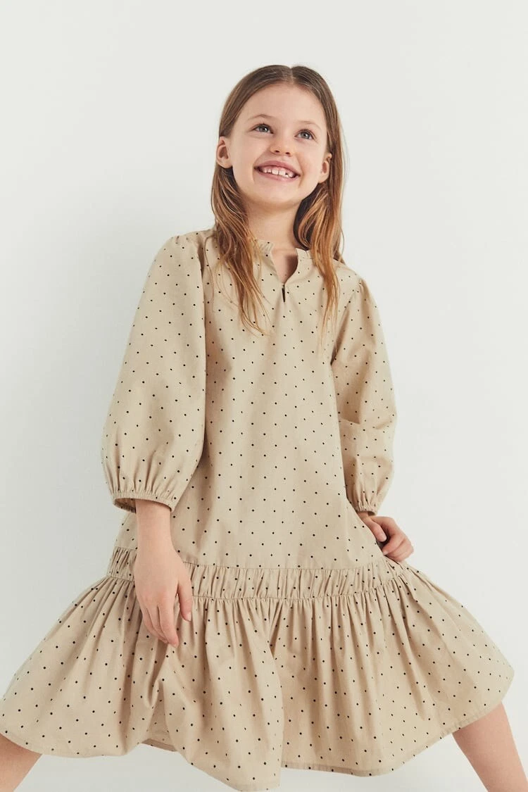 Zara Kids Girl Polka Dot Poplin Dress Taupe Brown 1213 421